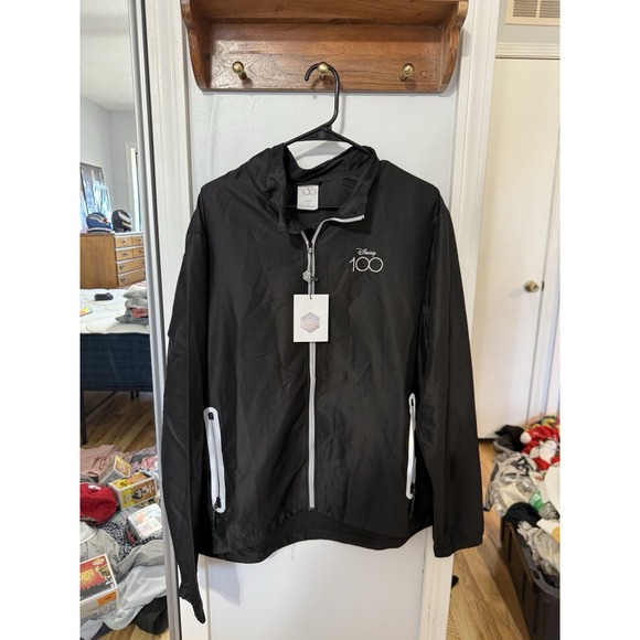 Other - Disney Jacket Mens Large Black Mickey Mouse Park Varsity Windbreaker Bomber Coat